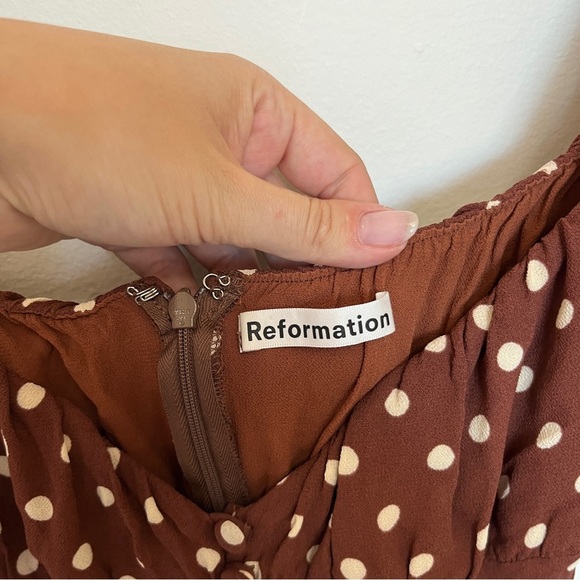 Reformation Charlee Dress in Brown Polka Dot Size 0 - Picture 4 of 6